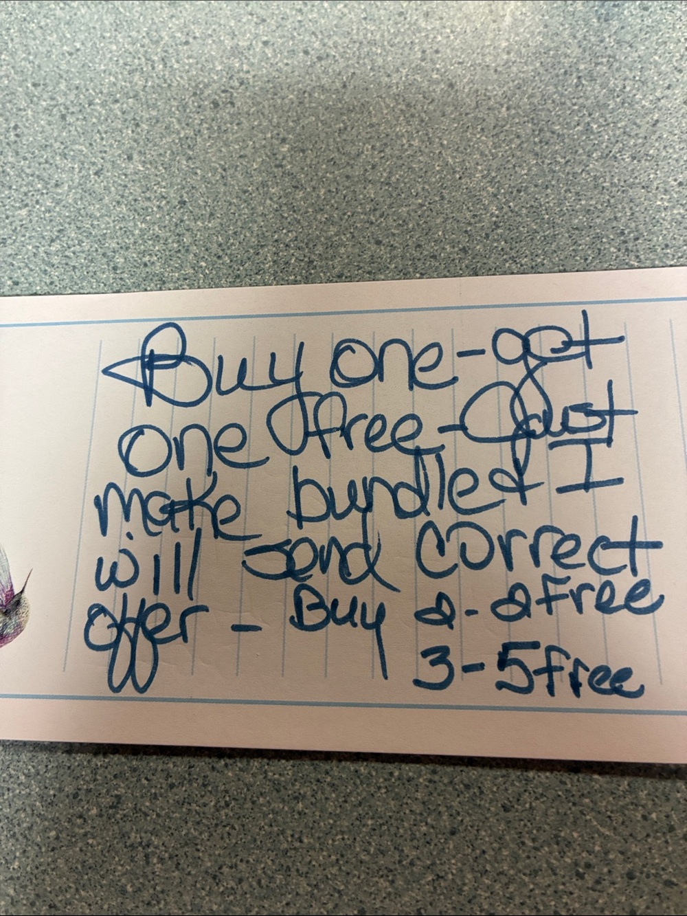 Handwritten Note - Blue Ink on Lined Paper